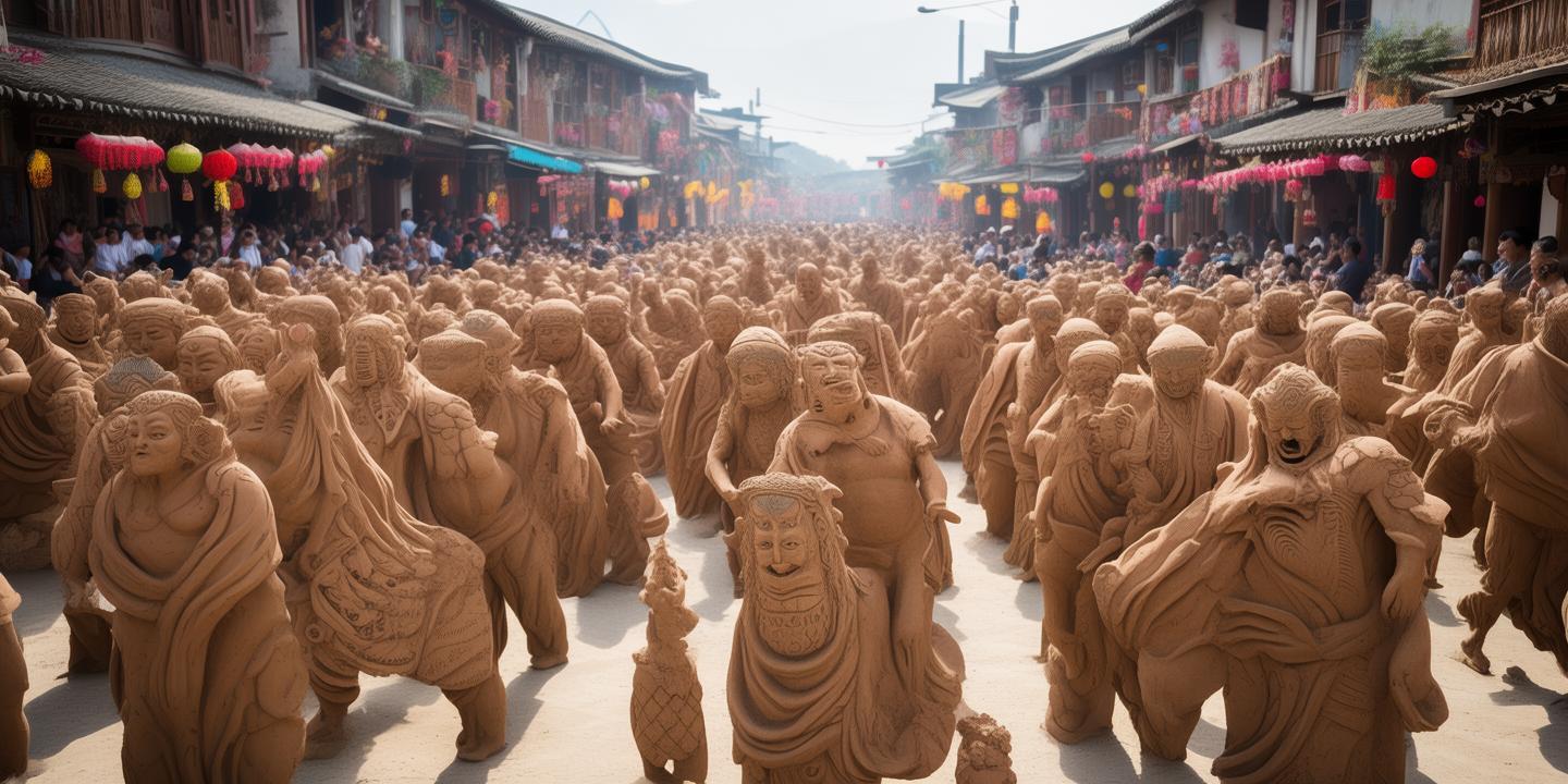 自来桥镇泥塑社火巡游:百尊神话人物栩栩如生,万人空巷共庆丰收佳节